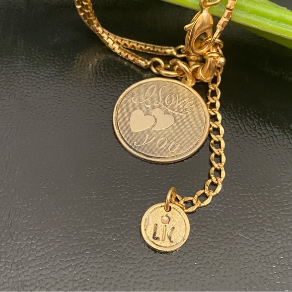 LK Gold-tone Double Chain “I Love You” Round name Plate Bracelet - Picture 4 of 15